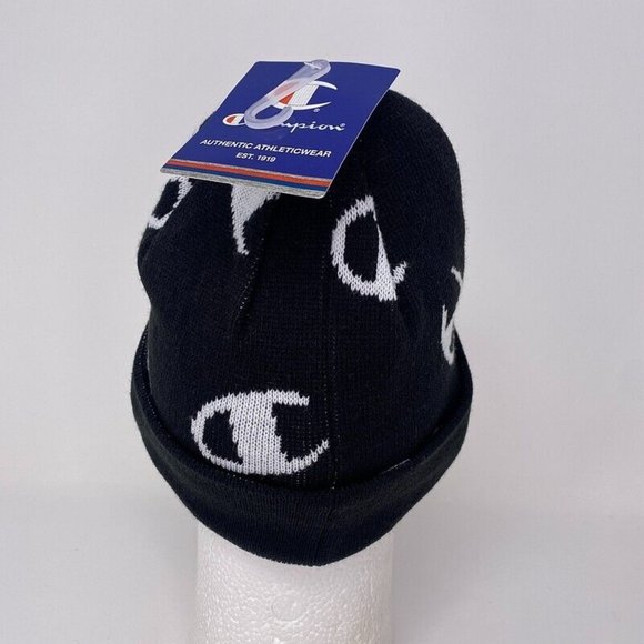 Champion Beanie Winter Hat All Over Logo Script Spellout Hip Hop Streetwear - Picture 4 of 7